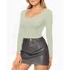 image:imageMANGOPOP Double Lined Long Sleeve Bodysuits for Women Scoop Neck Thong Short Bodysuit Tops SeamlessD6long Sleeve Misty Jade
