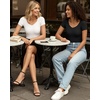 image:imageMANGOPOP Double Lined Short Sleeve Bodysuits for Women V Neck Thong Body Suit Stretchy Lightweight Bodysuit TopsAwhite