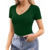 image:imageMANGOPOP Double Lined Short Sleeve Bodysuits for Women V Neck Thong Body Suit Stretchy Lightweight Bodysuit TopsDeep Green