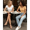 image:imageMANGOPOP Double Lined Short Sleeve Bodysuits for Women V Neck Thong Body Suit Stretchy Lightweight Bodysuit TopsOchre