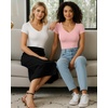 image:imageMANGOPOP Double Lined Short Sleeve Bodysuits for Women V Neck Thong Body Suit Stretchy Lightweight Bodysuit TopsPink