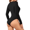 image:imageMANGOPOP Long Sleeve V Neck Bodysuits for Women Double Lined Sexy Going Out Tops Body Suit ShirtsA Black