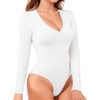 image:imageMANGOPOP Long Sleeve V Neck Bodysuits for Women Double Lined Sexy Going Out Tops Body Suit ShirtsA White