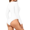 image:imageMANGOPOP Long Sleeve V Neck Bodysuits for Women Double Lined Sexy Going Out Tops Body Suit ShirtsA White