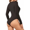 image:imageMANGOPOP Long Sleeve V Neck Bodysuits for Women Double Lined Sexy Going Out Tops Body Suit ShirtsCoffee