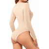 image:imageMANGOPOP Long Sleeve V Neck Bodysuits for Women Double Lined Sexy Going Out Tops Body Suit ShirtsNude