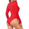 image:imageMANGOPOP Long Sleeve V Neck Bodysuits for Women Double Lined Sexy Going Out Tops Body Suit ShirtsRed