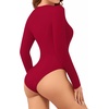 image:imageMANGOPOP Long Sleeve V Neck Bodysuits for Women Double Lined Sexy Going Out Tops Body Suit ShirtsWine Red
