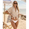 image:imageMANGOPOP Swimsuit Coverup for Women Striped Bathing Suit Cover Up Button Down Shirt Beach Cover Ups Dress 2026 Summer OutfitsAkhaki