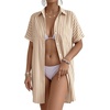 image:imageMANGOPOP Swimsuit Coverup for Women Striped Bathing Suit Cover Up Button Down Shirt Beach Cover Ups Dress 2026 Summer OutfitsAkhaki
