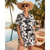 image:imageMANGOPOP Swimsuit Coverup for Women Striped Bathing Suit Cover Up Button Down Shirt Beach Cover Ups Dress 2026 Summer OutfitsBlack Floral