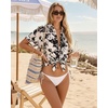 image:imageMANGOPOP Swimsuit Coverup for Women Striped Bathing Suit Cover Up Button Down Shirt Beach Cover Ups Dress 2026 Summer OutfitsBlack Floral