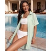 image:imageMANGOPOP Swimsuit Coverup for Women Striped Bathing Suit Cover Up Button Down Shirt Beach Cover Ups Dress 2026 Summer OutfitsGreen