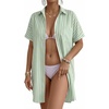 image:imageMANGOPOP Swimsuit Coverup for Women Striped Bathing Suit Cover Up Button Down Shirt Beach Cover Ups Dress 2026 Summer OutfitsGreen