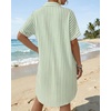 image:imageMANGOPOP Swimsuit Coverup for Women Striped Bathing Suit Cover Up Button Down Shirt Beach Cover Ups Dress 2026 Summer OutfitsGreen