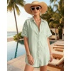 image:imageMANGOPOP Swimsuit Coverup for Women Striped Bathing Suit Cover Up Button Down Shirt Beach Cover Ups Dress 2026 Summer OutfitsGreen