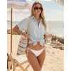 image:imageMANGOPOP Swimsuit Coverup for Women Striped Bathing Suit Cover Up Button Down Shirt Beach Cover Ups Dress 2026 Summer OutfitsLight Blue