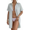 image:imageMANGOPOP Swimsuit Coverup for Women Striped Bathing Suit Cover Up Button Down Shirt Beach Cover Ups Dress 2026 Summer OutfitsLight Blue