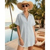 image:imageMANGOPOP Swimsuit Coverup for Women Striped Bathing Suit Cover Up Button Down Shirt Beach Cover Ups Dress 2026 Summer OutfitsLight Blue