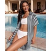 image:imageMANGOPOP Swimsuit Coverup for Women Striped Bathing Suit Cover Up Button Down Shirt Beach Cover Ups Dress 2026 Summer OutfitsNavy Blue