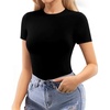 image:imageMANGOPOP Women Crew Neck Short Sleeve Bodysuit Double Lined Thong Body Suits Shirts Basic TopAblack