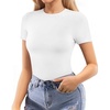 image:imageMANGOPOP Women Crew Neck Short Sleeve Bodysuit Double Lined Thong Body Suits Shirts Basic TopAwhite