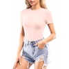 image:imageMANGOPOP Women Crew Neck Short Sleeve Bodysuit Double Lined Thong Body Suits Shirts Basic TopBlushing Bride