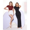 image:imageMANGOPOP Women Crew Neck Short Sleeve Bodysuit Double Lined Thong Body Suits Shirts Basic TopBurgundy