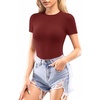image:imageMANGOPOP Women Crew Neck Short Sleeve Bodysuit Double Lined Thong Body Suits Shirts Basic TopBurgundy
