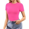 image:imageMANGOPOP Women Crew Neck Short Sleeve Bodysuit Double Lined Thong Body Suits Shirts Basic TopHot Pink