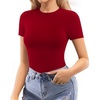 image:imageMANGOPOP Women Crew Neck Short Sleeve Bodysuit Double Lined Thong Body Suits Shirts Basic TopRed