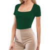 image:imageMANGOPOP Women Square Neck Short Sleeve Bodysuit Double Lined Thong Body Suits Shirts Basic TopDeep Green