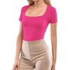 image:imageMANGOPOP Women Square Neck Short Sleeve Bodysuit Double Lined Thong Body Suits Shirts Basic TopHot Pink