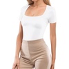 image:imageMANGOPOP Women Square Neck Short Sleeve Bodysuit Double Lined Thong Body Suits Shirts Basic TopWhite