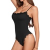 image:imageMANGOPOP Womens Lace Cami Thong Bodysuit Double Lined Square Neck Backless Body Suit Adjustable Spaghetti Strap Tank Tops01 Black