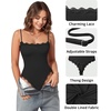 image:imageMANGOPOP Womens Lace Cami Thong Bodysuit Double Lined Square Neck Backless Body Suit Adjustable Spaghetti Strap Tank Tops01 Black