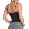 image:imageMANGOPOP Womens Lace Cami Thong Bodysuit Double Lined Square Neck Backless Body Suit Adjustable Spaghetti Strap Tank Tops01 Black