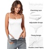 image:imageMANGOPOP Womens Lace Cami Thong Bodysuit Double Lined Square Neck Backless Body Suit Adjustable Spaghetti Strap Tank Tops01 White