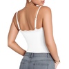 image:imageMANGOPOP Womens Lace Cami Thong Bodysuit Double Lined Square Neck Backless Body Suit Adjustable Spaghetti Strap Tank Tops01 White