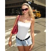image:imageMANGOPOP Womens Lace Cami Thong Bodysuit Double Lined Square Neck Backless Body Suit Adjustable Spaghetti Strap Tank Tops01 White
