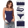image:imageMANGOPOP Womens Lace Cami Thong Bodysuit Double Lined Square Neck Backless Body Suit Adjustable Spaghetti Strap Tank TopsDeep Blue