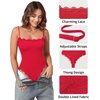 image:imageMANGOPOP Womens Lace Cami Thong Bodysuit Double Lined Square Neck Backless Body Suit Adjustable Spaghetti Strap Tank TopsRed