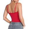 image:imageMANGOPOP Womens Lace Cami Thong Bodysuit Double Lined Square Neck Backless Body Suit Adjustable Spaghetti Strap Tank TopsRed