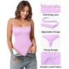 image:imageMANGOPOP Womens Lace Cami Thong Bodysuit Double Lined Square Neck Backless Body Suit Adjustable Spaghetti Strap Tank TopsRose Quartz