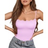 image:imageMANGOPOP Womens Lace Cami Thong Bodysuit Double Lined Square Neck Backless Body Suit Adjustable Spaghetti Strap Tank TopsRose Quartz