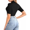image:imageMANGOPOP Womens Mock Turtle Neck Bodysuits Half Elbow Short 34 Sleeve Bodysuit for Going OutA Black
