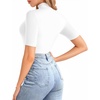 image:imageMANGOPOP Womens Mock Turtle Neck Bodysuits Half Elbow Short 34 Sleeve Bodysuit for Going OutA White