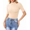 image:imageMANGOPOP Womens Mock Turtle Neck Bodysuits Half Elbow Short 34 Sleeve Bodysuit for Going OutBeige