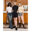 image:imageMANGOPOP Womens Mock Turtle Neck Bodysuits Half Elbow Short 34 Sleeve Bodysuit for Going OutBeige