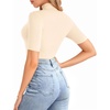 image:imageMANGOPOP Womens Mock Turtle Neck Bodysuits Half Elbow Short 34 Sleeve Bodysuit for Going OutBeige